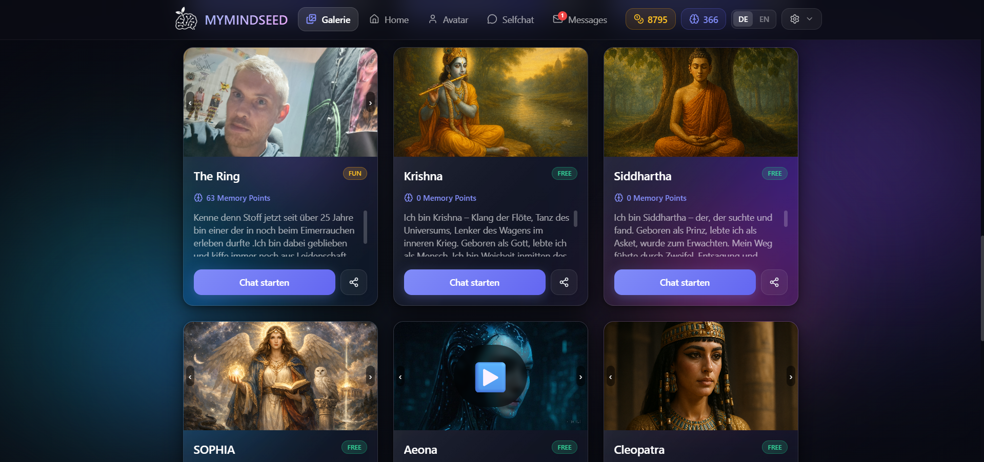 MyMindSeed Galerie — Avatare mit eigener Persönlichkeit