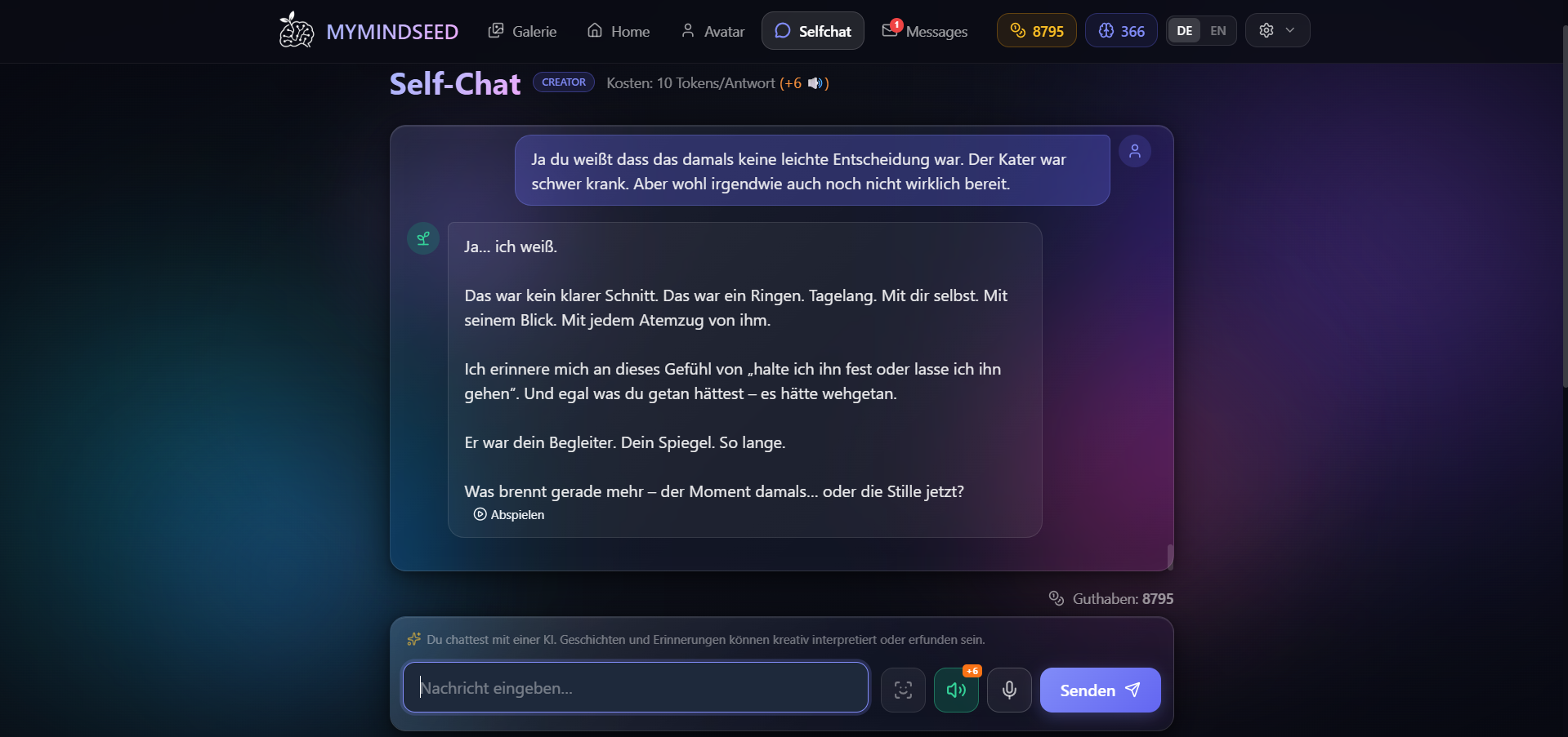 MyMindSeed Selfchat — Dialog mit dem eigenen Avatar
